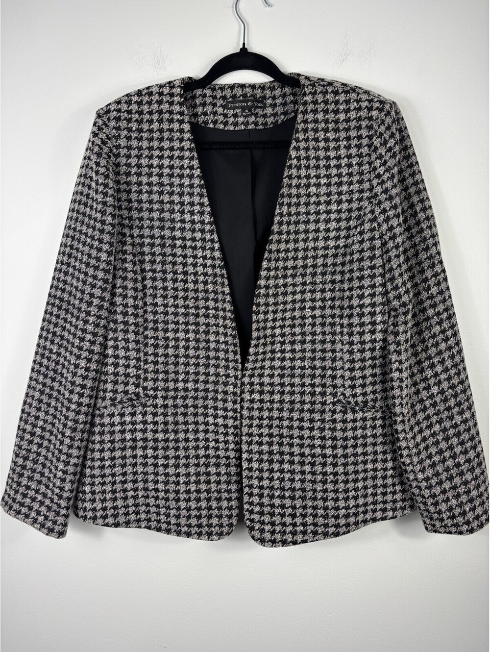 Preston & York Collarless Open-Front Houndstooth Blazer Sz 16